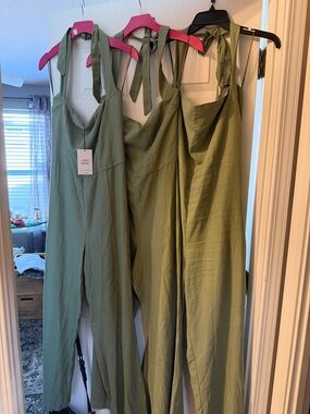 Love Tree Olive Green Tie-Shoulder Jumpsuit